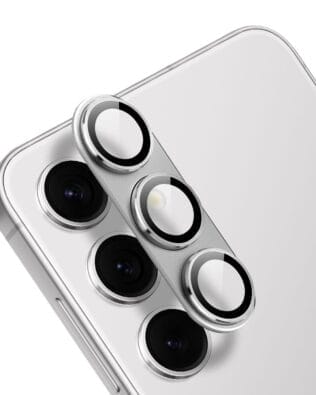 Metalowa osłona na cały aparat z wbudowanymi szkłami do Samsung S24 Plus, srebrna