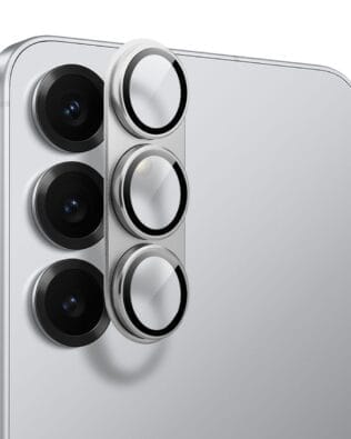 Metalowa osłona na cały aparat z wbudowanymi szkłami do Samsung S25, srebrna