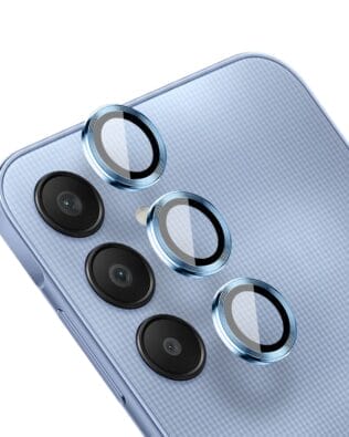 Metalowa osłona obiektywu aparatu ze szkła hartowanego 9H do Samsung Galaxy A25, 1 zestaw, niebieska