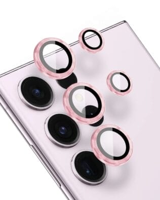 Metalowa osłona obiektywu aparatu ze szkła hartowanego 9H do Samsung Galaxy S23 Ultra, 1 zestaw, różowa