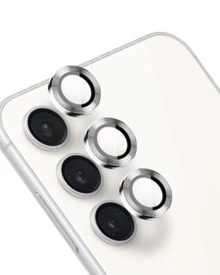 Metalowa osłona obiektywu aparatu ze szkła hartowanego 9H do Samsung Galaxy S23 FE, 1 zestaw, srebrna