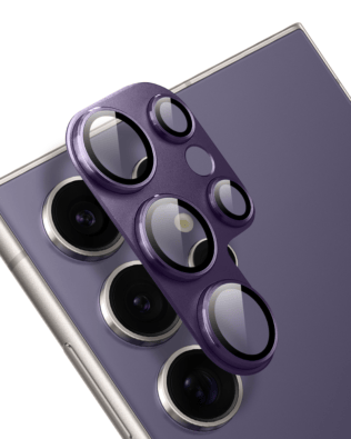 Metalowa osłona na cały aparat z wbudowanymi szkłami do Samsung S24 Ultra, fioletowa