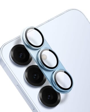 Metalowa osłona na cały aparat z wbudowanymi szkłami do Samsung S25, błękitna