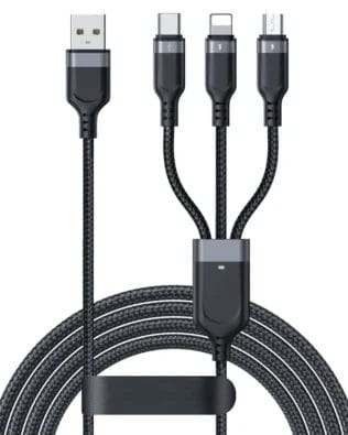 Kabel 3w1 USB – na micro USB, Lightning, USB Typ C, 0.30 metra, czarny