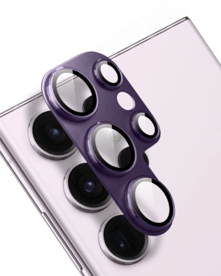 Metalowa osłona na cały aparat z wbudowanymi szkłami do Samsung S23 Ultra, fioletowa