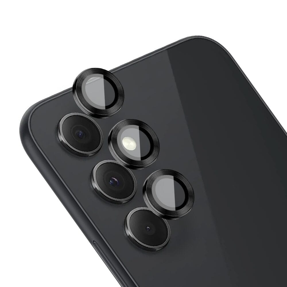 Metalowa osłona obiektywu aparatu ze szkła hartowanego 9H do Samsung Galaxy A54, 1 zestaw, czarna