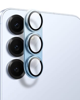 Metalowa osłona na cały aparat z wbudowanymi szkłami do Samsung S25 Plus, błękitna