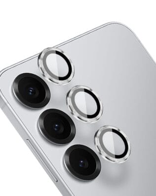 Metalowa osłona obiektywu aparatu ze szkła hartowanego 9H do Samsung Galaxy S25 Plus, 1 zestaw, srebrna