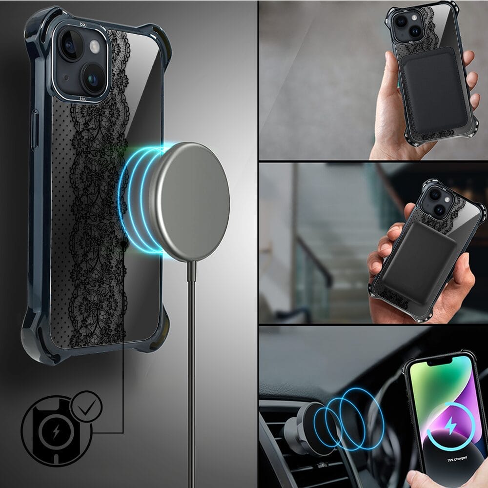 Etui do iPhone 14 Plus IBIZU DropGuard Ultra z MagSafe, Midnight, Ornamentowa koronka - obrazek 8