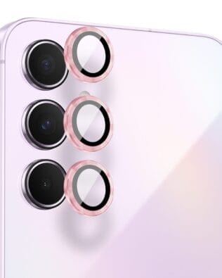 Metalowa osłona obiektywu aparatu ze szkła hartowanego 9H do Samsung Galaxy A55, 1 zestaw, różowa