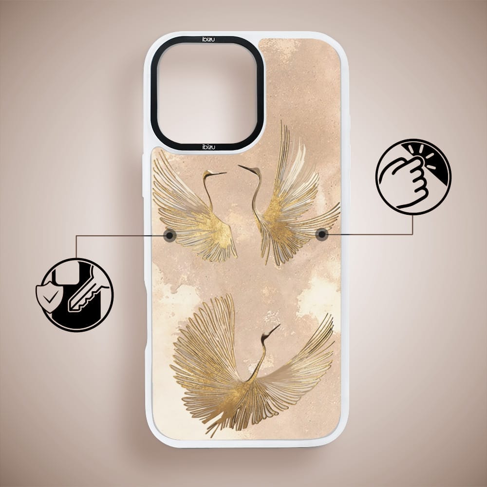 Etui do iPhone 16 Pro Max IBIZU DropGuard Matt z MagSafe, Boho, Złote żurawie - obrazek 7