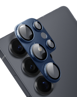 Metalowa osłona na cały aparat z wbudowanymi szkłami do Samsung S25 Ultra, granatowa