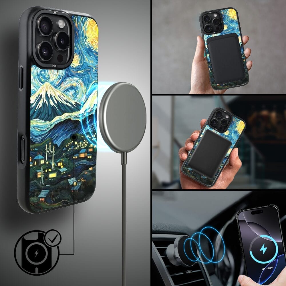 Etui do iPhone 16 Pro IBIZU DropGuard Matt z MagSafe, Van Gogh, gwieździsta noc - obrazek 8