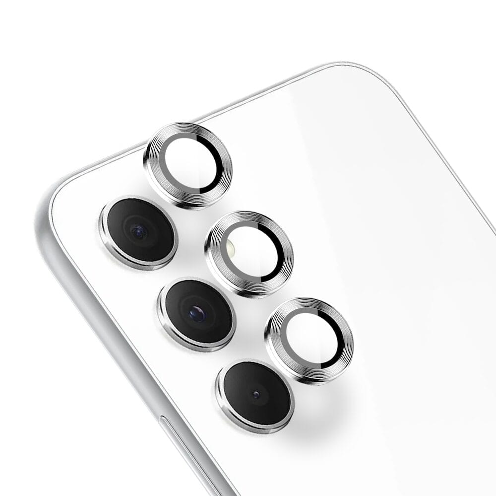 Metalowa osłona obiektywu aparatu ze szkła hartowanego 9H do Samsung Galaxy A54, 1 zestaw, srebrna