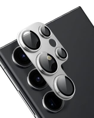 Metalowa osłona na cały aparat z wbudowanymi szkłami do Samsung S23 Ultra, srebrna