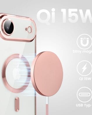 Ładowarka magnetyczna do MagSafe iPhone/Samsung, indukcyjna Qi 15W, różowa