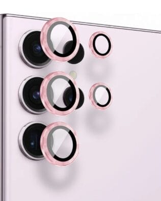 Metalowa osłona obiektywu aparatu ze szkła hartowanego 9H do Samsung Galaxy S23 Ultra, 1 zestaw, różowa