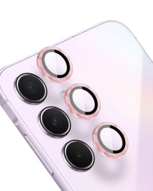 Metalowa osłona obiektywu aparatu ze szkła hartowanego 9H do Samsung Galaxy A55, 1 zestaw, różowa