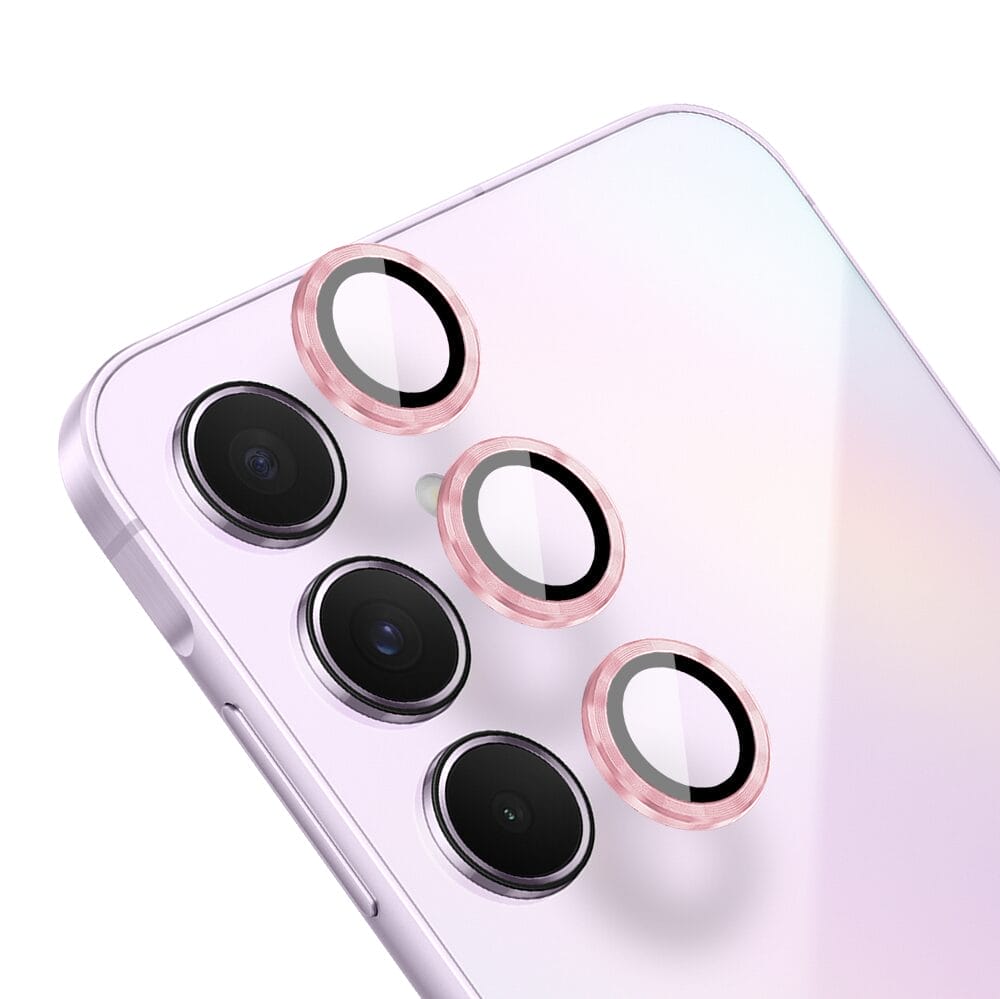 Metalowa osłona obiektywu aparatu ze szkła hartowanego 9H do Samsung Galaxy A55, 1 zestaw, różowa