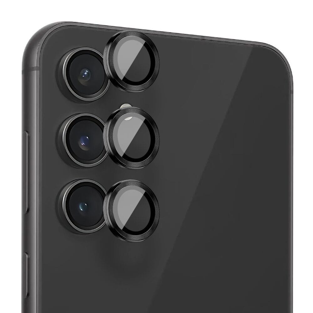 Metalowa osłona obiektywu aparatu ze szkła hartowanego 9H do Samsung Galaxy S23 FE, 1 zestaw, czarna - obrazek 2