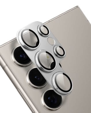 Metalowa osłona na cały aparat z wbudowanymi szkłami do Samsung S24 Ultra, srebrna