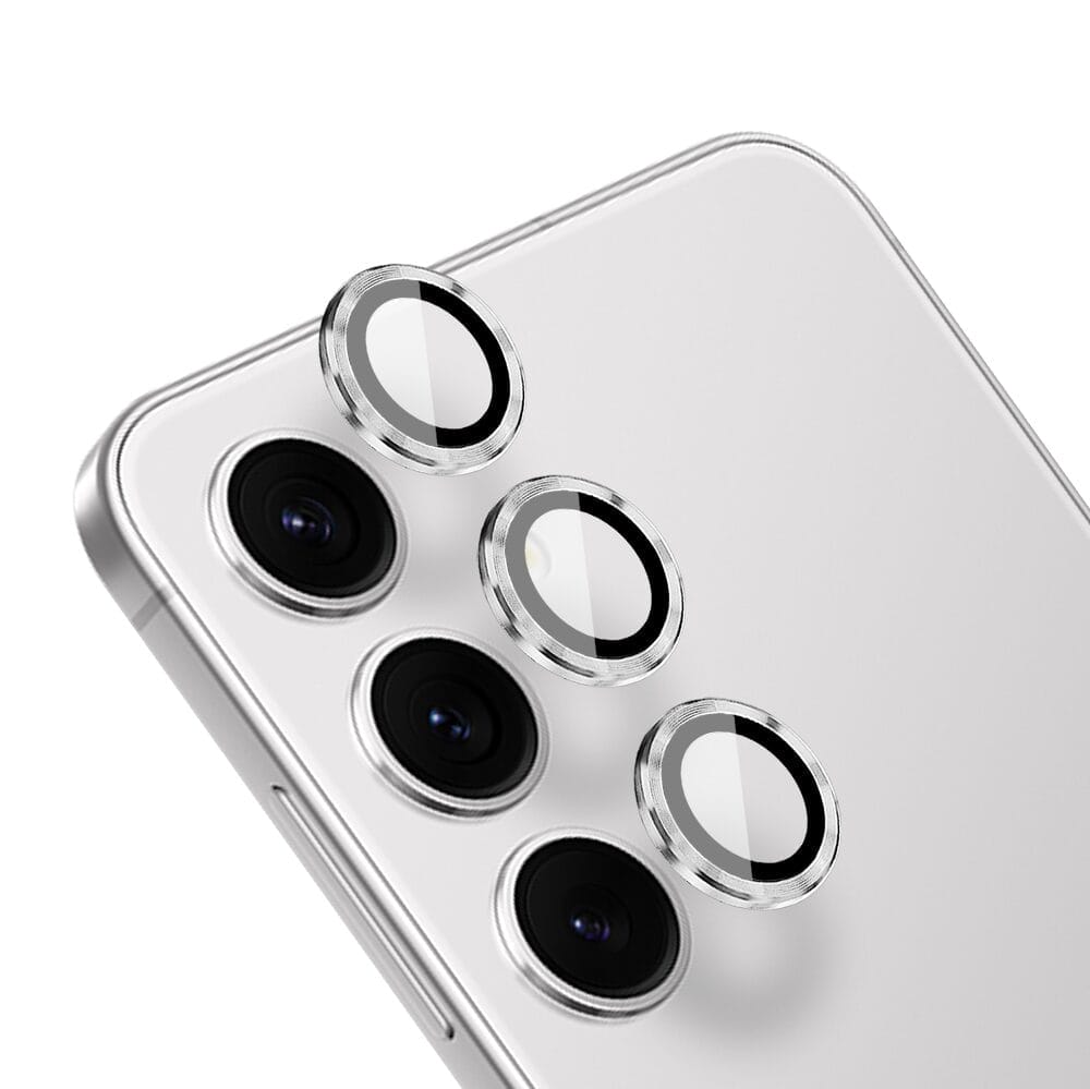 Metalowa osłona obiektywu aparatu ze szkła hartowanego 9H do Samsung Galaxy S24, 1 zestaw, srebrna