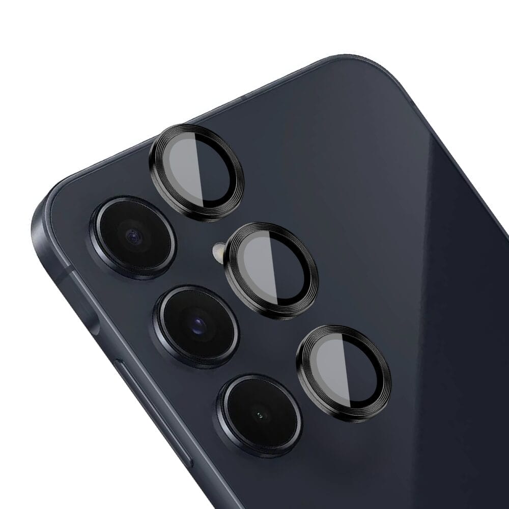 Metalowa osłona obiektywu aparatu ze szkła hartowanego 9H do Samsung Galaxy A55, 1 zestaw, czarna