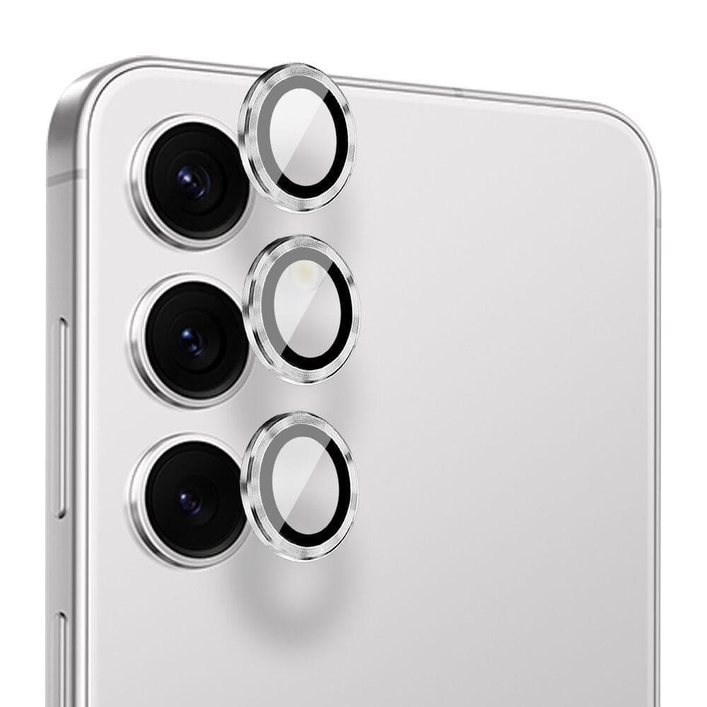 Metalowa osłona obiektywu aparatu ze szkła hartowanego 9H do Samsung Galaxy S24, 1 zestaw, srebrna - obrazek 2