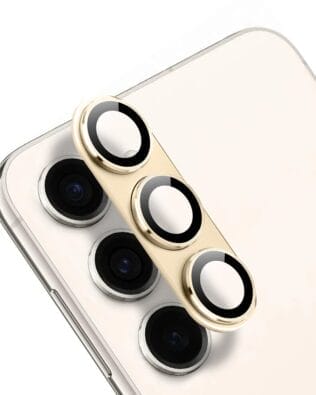 Metalowa osłona na cały aparat z wbudowanymi szkłami do Samsung S23, złota