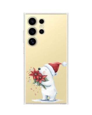 Etui do Samsung Galaxy S24 Ultra przeźroczyste, silikonowe Flexi, Przytulne święta, Miś świąteczny