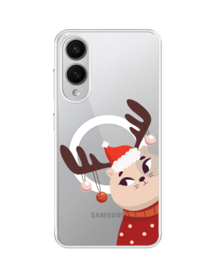 Etui do Samsung Galaxy S25 Edge z MagSafe przeźroczyste, silikonowe Flexi, Kotek przebrany za reniferka