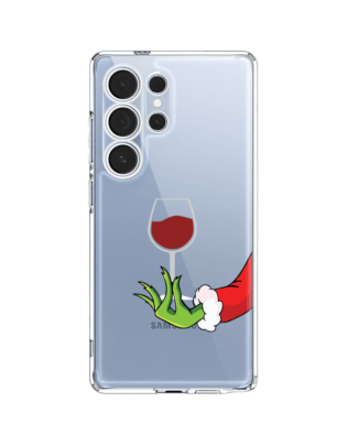 Etui do Samsung Galaxy S25 Ultra przeźroczyste, silikonowe Flexi, Zielony psotnik z lampką wina