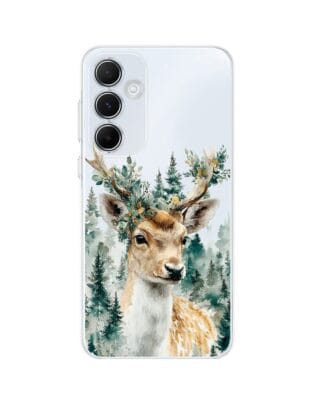 Etui do Samsung Galaxy A55 5G przeźroczyste, silikonowe Flexi, Przytulne święta, Leśny jelonek