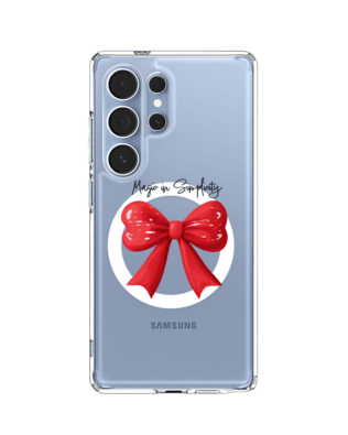 Etui do Samsung Galaxy S25 Ultra z MagSafe przeźroczyste, silikonowe Flexi, Przytulne święta, Czerwona kokarda