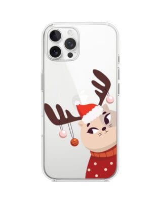Etui do iPhone 12 Pro Max przeźroczyste, silikonowe Flexi, Kotek przebrany za reniferka