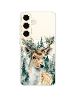 Etui do Samsung Galaxy S24 z MagSafe przeźroczyste, silikonowe Flexi, Przytulne święta, Leśny jelonek