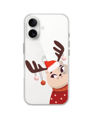 Etui do iPhone 16 przeźroczyste, silikonowe Flexi, Kotek przebrany za reniferka