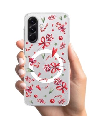 Etui do Samsung Galaxy A56 5G z MagSafe przeźroczyste, silikonowe Flexi, Cukierki świąteczne