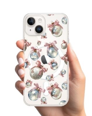 Etui do iPhone 13 Mini z MagSafe przeźroczyste, silikonowe Flexi, Przytulne święta, Pastelowe bombki