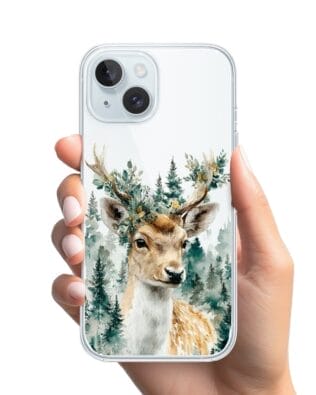 Etui do iPhone 15 Plus przeźroczyste, silikonowe Flexi, Przytulne święta, Leśny jelonek
