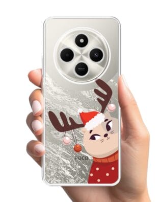 Etui do Xiaomi POCO C75 przeźroczyste, silikonowe Flexi, Kotek przebrany za reniferka