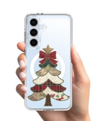 Etui do Samsung Galaxy S24 FE z MagSafe przeźroczyste, silikonowe Flexi, Przytulne święta, Kraciasta choinka