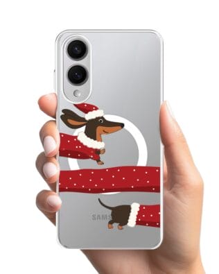 Etui do Samsung Galaxy S25 Edge z MagSafe przeźroczyste, silikonowe Flexi, Przytulne święta, świąteczny jamnik