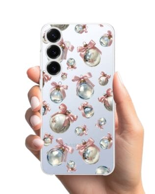 Etui do Samsung Galaxy S25 przeźroczyste, silikonowe Flexi, Przytulne święta, Pastelowe bombki