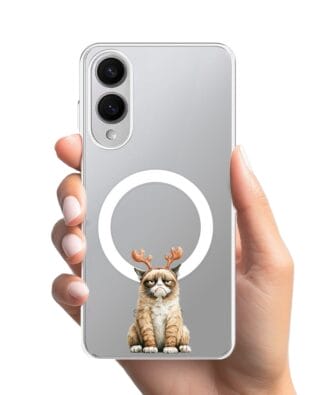 Etui do Samsung Galaxy S25 Edge z MagSafe przeźroczyste, silikonowe Flexi, Przytulne święta, Kot który nie chciał być reniferem