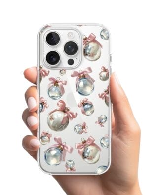 Etui do iPhone 14 Pro przeźroczyste, silikonowe Flexi, Przytulne święta, Pastelowe bombki