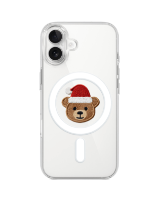 Etui do iPhone 17 z MagSafe przeźroczyste, silikonowe Flexi, Przytulne święta, Miś mikołajek