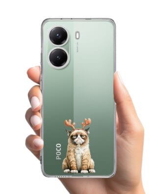 Etui do Xiaomi POCO X7 Pro przeźroczyste, silikonowe Flexi, Przytulne święta, Kot który nie chciał być reniferem