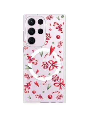Etui do Samsung Galaxy S23 Ultra z MagSafe przeźroczyste, silikonowe Flexi, Cukierki świąteczne