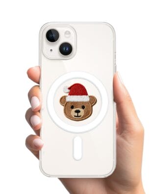 Etui do iPhone 13 z MagSafe przeźroczyste, silikonowe Flexi, Przytulne święta, Miś mikołajek